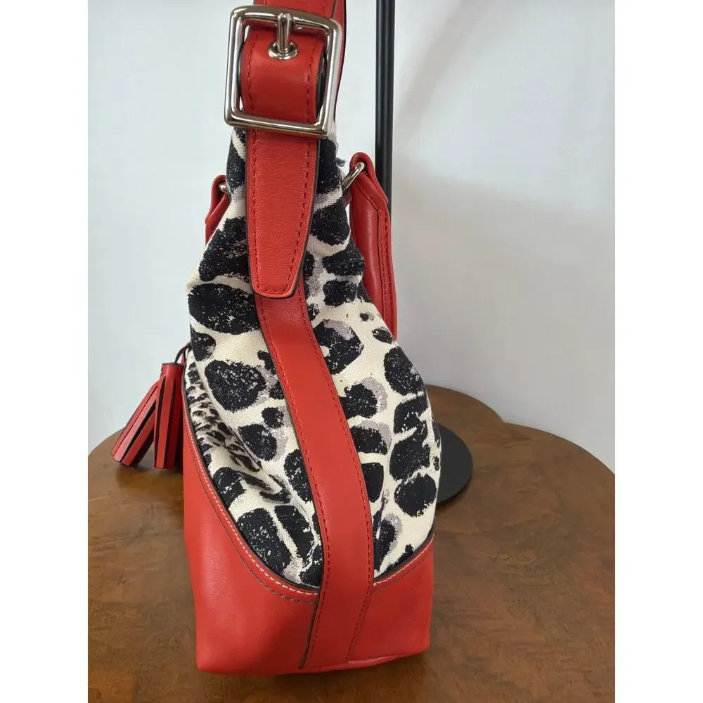 Coach Rory 19988 Leopard Print Handbag Red Leather Trim Clutch Wristlet Bundle - Picture 14 of 16